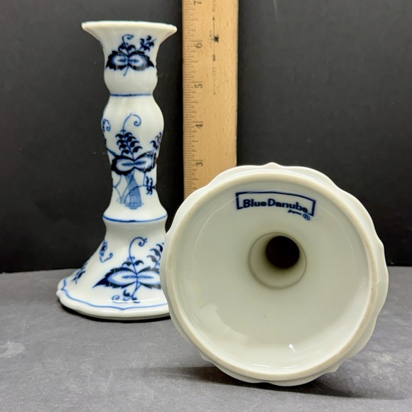 Blue Danube Onion Candlesticks Rectangle Back Stamp 6 1/4" Tall Japan EUC - Picture 3 of 4